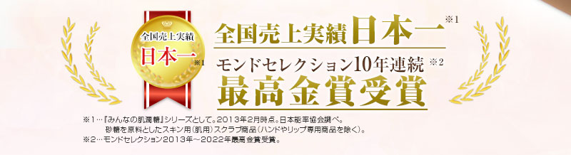 みんなの肌潤糖～アトケアタイプ～は全国売上実績日本一！モンドセレクション最高金賞受賞！
